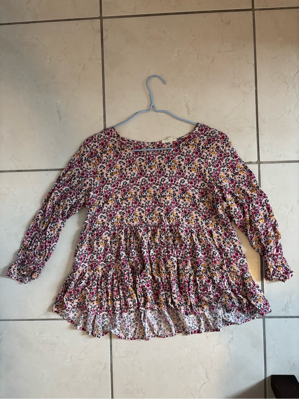 Women Floral Tiered Blouse in Pink, Yellow & White